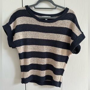 WD NY Short Sleeve Navy and Cream Striped Knit Top Size Medium